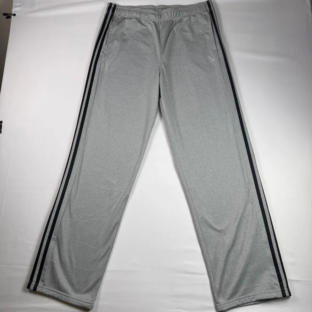Adidas Track Pants Gray Black 3-Stripe Straight Leg Mens Large Sweatpants